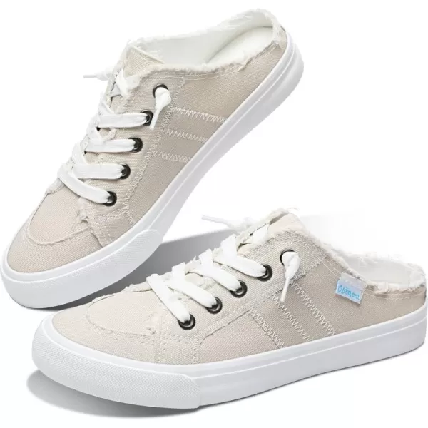 Obtaom Women Canvas Mules Memory Foam Clipper Fashion Sneakers Comfortable Slip-On Mule Backless Holiday Shoes