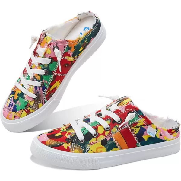 Obtaom Women Canvas Mules Memory Foam Clipper Fashion Sneakers Comfortable Slip-On Mule Backless Holiday Shoes