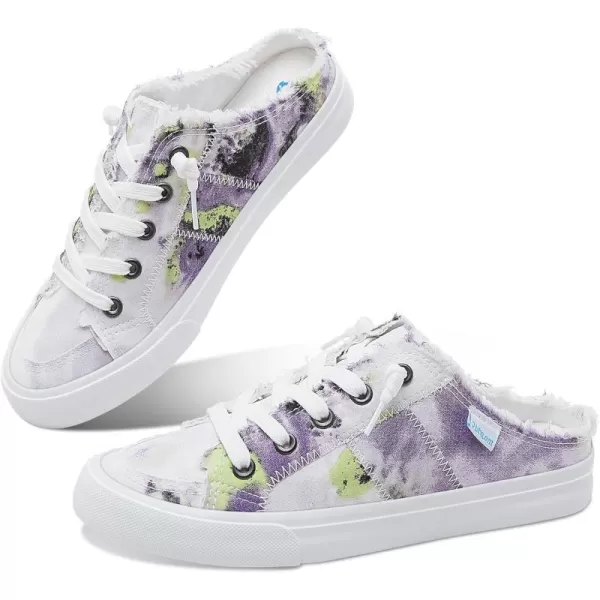 Obtaom Women Canvas Mules Memory Foam Clipper Fashion Sneakers Comfortable Slip-On Mule Backless Holiday Shoes