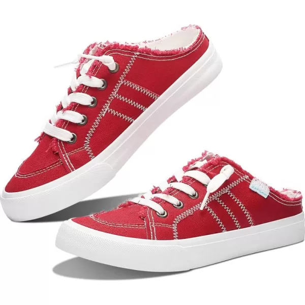 Obtaom Women Canvas Mules Memory Foam Clipper Fashion Sneakers Comfortable Slip-On Mule Backless Holiday Shoes