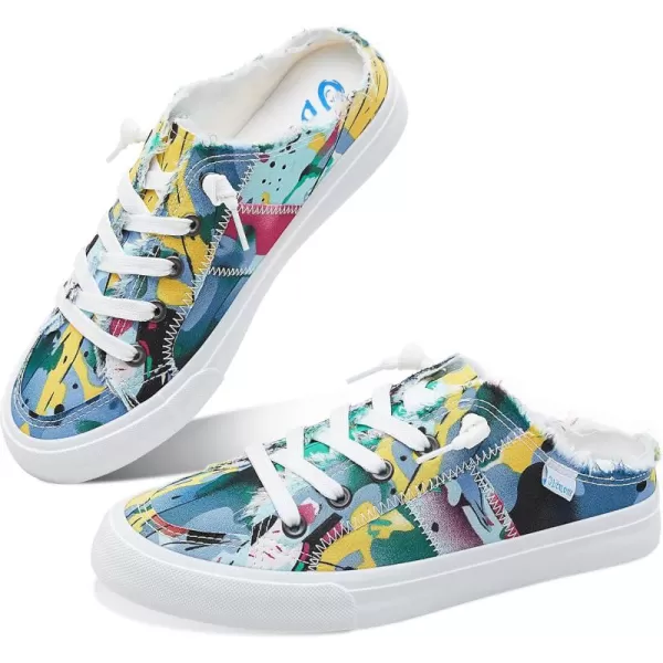 Obtaom Women Canvas Mules Memory Foam Clipper Fashion Sneakers Comfortable Slip-On Mule Backless Holiday Shoes