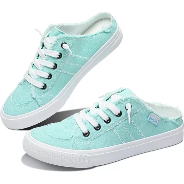 Obtaom Women Canvas Mules Memory Foam Clipper Fashion Sneakers Comfortable Slip-On Mule Backless Holiday Shoes