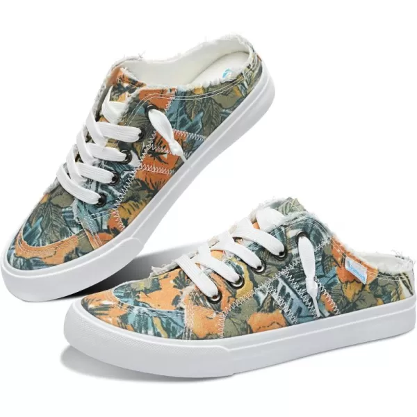 Obtaom Women Canvas Mules Memory Foam Clipper Fashion Sneakers Comfortable Slip-On Mule Backless Holiday Shoes