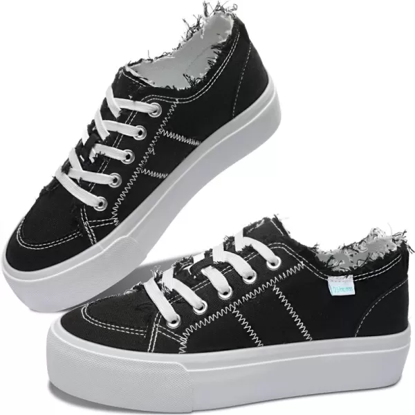 Obtaom Women Platform Canvas Sneakers White Comfort Play Fashion Sneakers Casual Lift Platform Lace Up Shoes Cute Low Top Walking Shoes for Lady