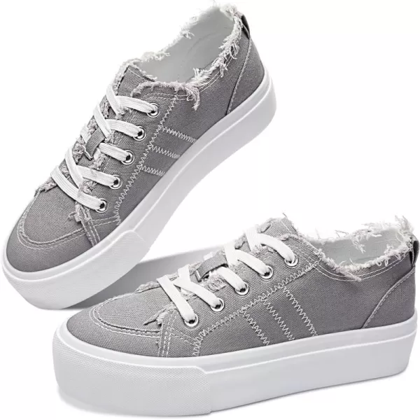 Obtaom Women Platform Canvas Sneakers White Comfort Play Fashion Sneakers Casual Lift Platform Lace Up Shoes Cute Low Top Walking Shoes for Lady