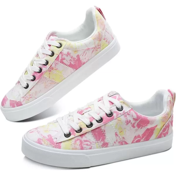 Obtaom Women's Canvas Sneakers Cute Lace up Fashion Sneaker Comfortable Skate Shoe for Lady Casual Tennis Flats