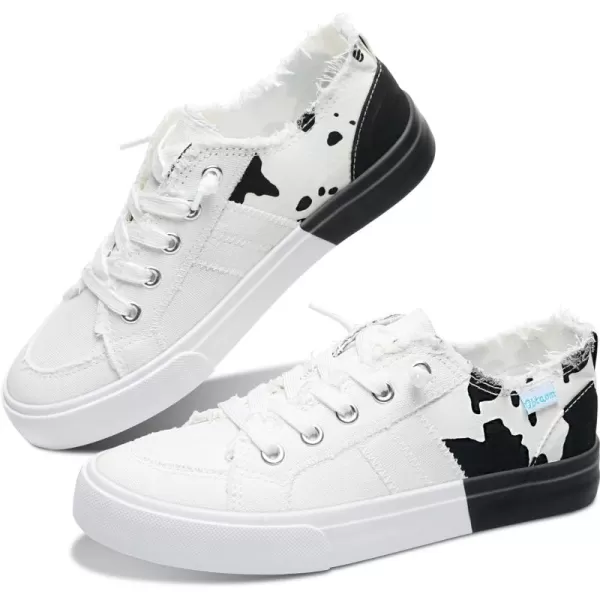 Obtaom Women's Play Fashion Sneaker White Color Washed and Leopard Canvas Slip on Shoes