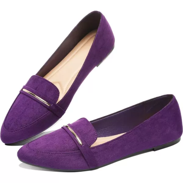 Obtaom Women's Pointy Toe Loafer Flat Comfortable Faux Suede Work Shoes,Cute Penny Loafer Slip On Ballet Flat