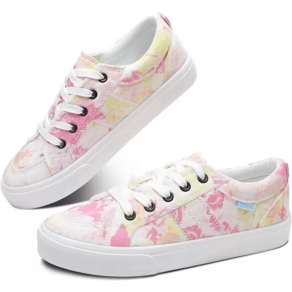 Obtaom Women's White Play Fashion Sneakers Cute Lace up Canvas Shoes Low Top Washed Canvas Flat for Lady