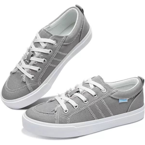 Obtaom Women's White Play Fashion Sneakers Cute Lace up Canvas Shoes Low Top Washed Canvas Flat for Lady