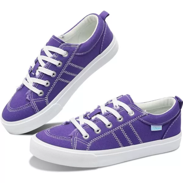 Obtaom Women's White Play Fashion Sneakers Cute Lace up Canvas Shoes Low Top Washed Canvas Flat for Lady