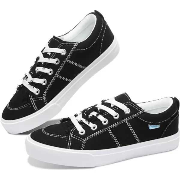 Obtaom Women's White Play Fashion Sneakers Cute Lace up Canvas Shoes Low Top Washed Canvas Flat for Lady