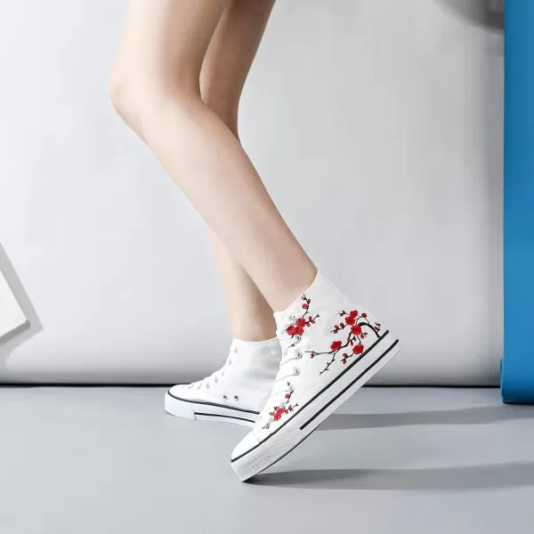 kufeiti Women’s High Top Canvas Sneakers Canvas Shoes Lace up White Black Sneakers Casual Walking Shoes