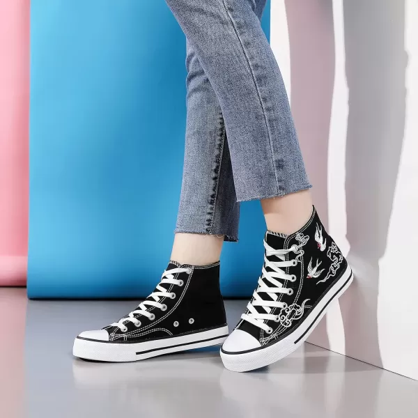 kufeiti Women’s High Top Canvas Sneakers Canvas Shoes Lace up White Black Sneakers Casual Walking Shoes