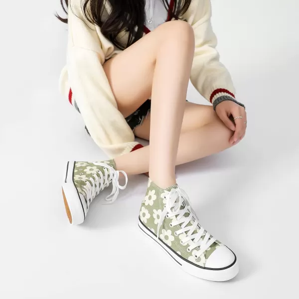 kufeiti Women’s High Top Canvas Sneakers Canvas Shoes Lace up White Black Sneakers Casual Walking Shoes