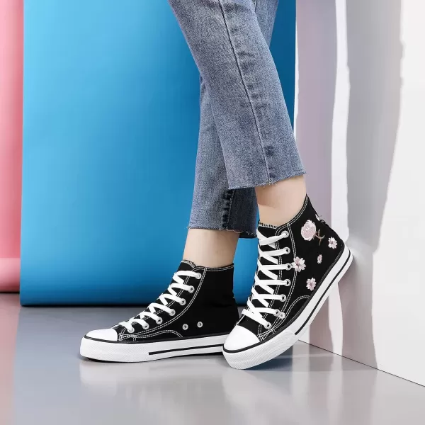kufeiti Women’s High Top Canvas Sneakers Canvas Shoes Lace up White Black Sneakers Casual Walking Shoes