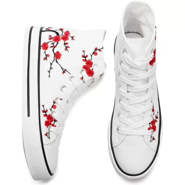 kufeiti Women’s High Top Canvas Sneakers Canvas Shoes Lace up White Black Sneakers Casual Walking Shoes