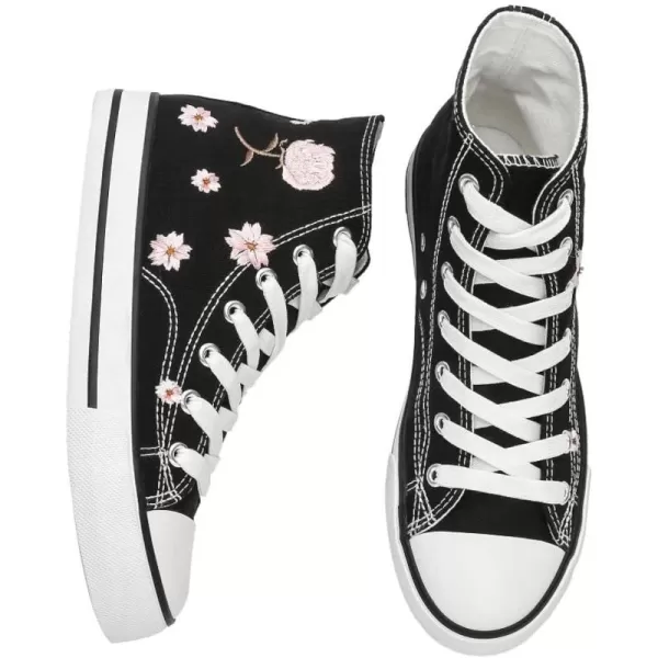 kufeiti Women’s High Top Canvas Sneakers Canvas Shoes Lace up White Black Sneakers Casual Walking Shoes