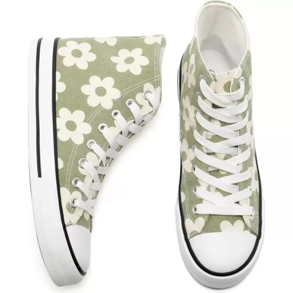 kufeiti Women’s High Top Canvas Sneakers Canvas Shoes Lace up White Black Sneakers Casual Walking Shoes