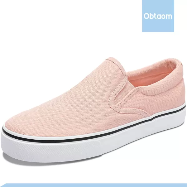 Obtaom Women's White Sneakers Black Slip on Shoes for Women Low Top Canvas Loafers