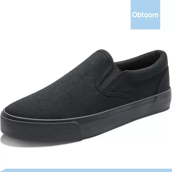 Obtaom Women's White Sneakers Black Slip on Shoes for Women Low Top Canvas Loafers