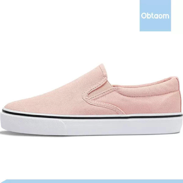 Obtaom Women's White Sneakers Black Slip on Shoes for Women Low Top Canvas Loafers