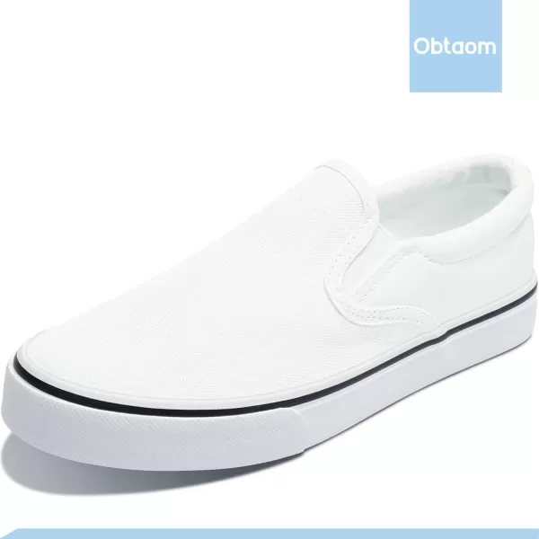 Obtaom Women's White Sneakers Black Slip on Shoes for Women Low Top Canvas Loafers