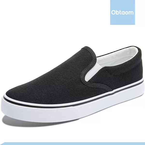 Obtaom Women's White Sneakers Black Slip on Shoes for Women Low Top Canvas Loafers