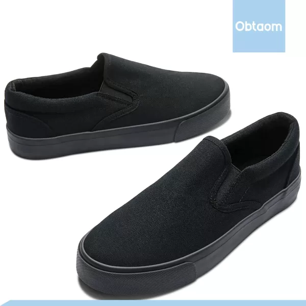 Obtaom Women's White Sneakers Black Slip on Shoes for Women Low Top Canvas Loafers