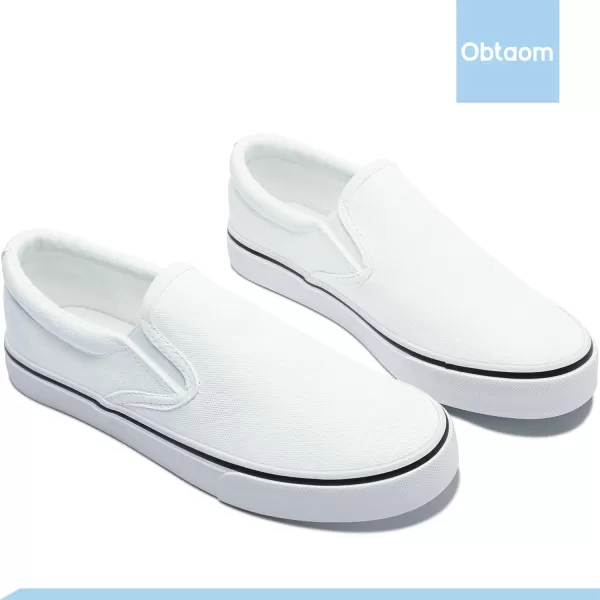 Obtaom Women's White Sneakers Black Slip on Shoes for Women Low Top Canvas Loafers