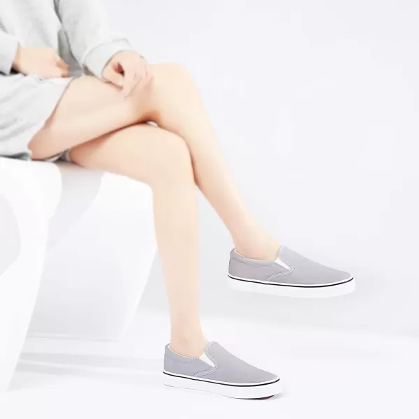 Obtaom Women's White Sneakers Black Slip on Shoes for Women Low Top Canvas Loafers