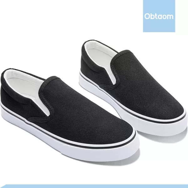 Obtaom Women's White Sneakers Black Slip on Shoes for Women Low Top Canvas Loafers