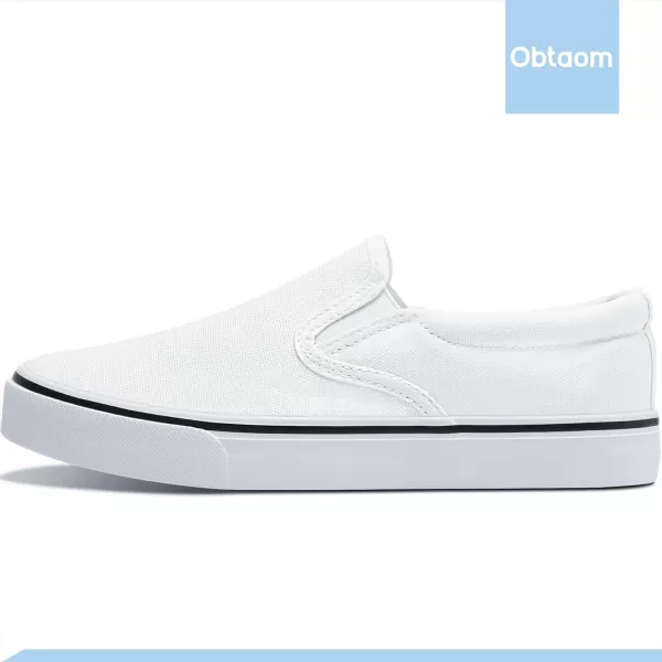 Obtaom Women's White Sneakers Black Slip on Shoes for Women Low Top Canvas Loafers