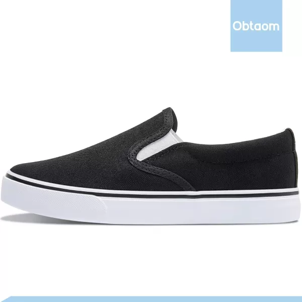 Obtaom Women's White Sneakers Black Slip on Shoes for Women Low Top Canvas Loafers