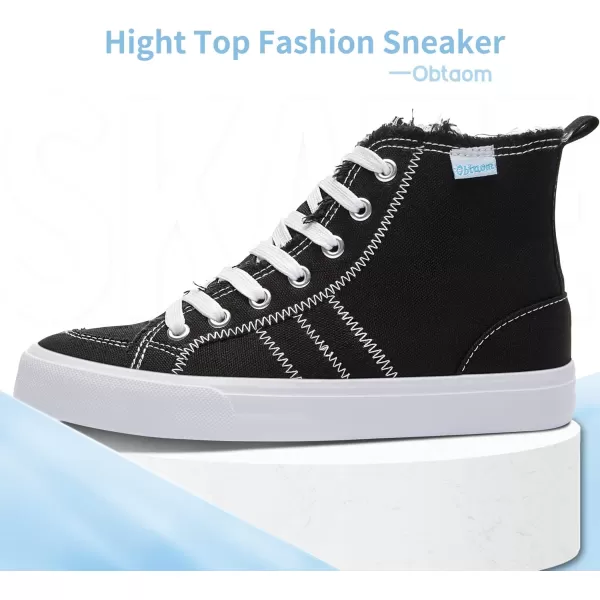 Obtaom womens/mens high top canvas Shoes Play mid calf fashion sneaker casual lace up hi top washed canvas shoes