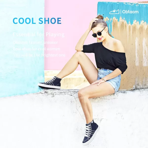 Obtaom womens/mens high top canvas Shoes Play mid calf fashion sneaker casual lace up hi top washed canvas shoes