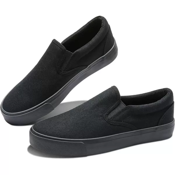 Obtaom Women's White Sneakers Black Slip on Shoes for Women Low Top Canvas Loafers
