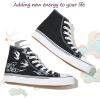 imagekufeiti Womens High Top Canvas Sneakers Canvas Shoes Lace up White Black Sneakers Casual Walking ShoesBlack Lucky