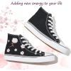 imagekufeiti Womens High Top Canvas Sneakers Canvas Shoes Lace up White Black Sneakers Casual Walking ShoesEmbroidery Black