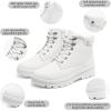 imagekufeiti Womens Waterproof Fur Lined Winter Boots Platform Black Combat Non Slip Boots with Side Zipper Snow Ankle Boots for Outdoor Hiking WorkWhite