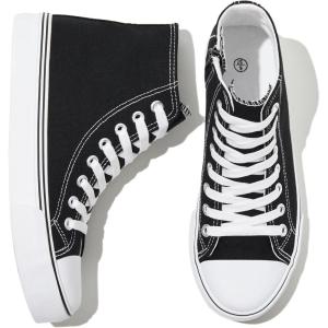 imagekufeiti Womens High Top Canvas Sneakers Canvas Shoes Lace up White Black Sneakers Casual Walking ShoesClassic Black