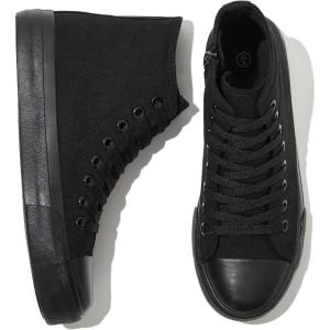 imagekufeiti Womens High Top Canvas Sneakers Canvas Shoes Lace up White Black Sneakers Casual Walking ShoesFull Black