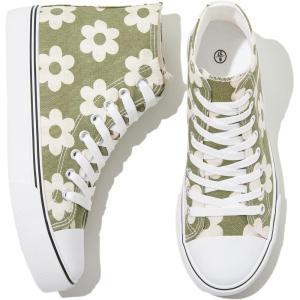 imagekufeiti Womens High Top Canvas Sneakers Canvas Shoes Lace up White Black Sneakers Casual Walking ShoesOlive