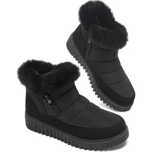 imagekufeiti Womens Waterproof Fall Winter Snow Boots Platform Fur Lined Ankle Boots for Women with Side Zipper Non Slip Outdoor Work BootsBlack