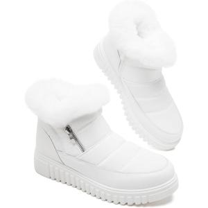 imagekufeiti Womens Waterproof Fall Winter Snow Boots Platform Fur Lined Ankle Boots for Women with Side Zipper Non Slip Outdoor Work BootsWhite