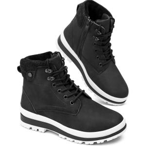 imagekufeiti Womens Waterproof Fur Lined Winter Boots Platform Black Combat Non Slip Boots with Side Zipper Snow Ankle Boots for Outdoor Hiking WorkBlack