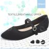imageObtaom Mary Jane Flat Shoes Round Toe Ballet Flats for Women Dressy Fabric Business Flats Comfortable Classic Strap Flats for OfficeBlack