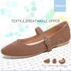 imageObtaom Mary Jane Flat Shoes Round Toe Ballet Flats for Women Dressy Fabric Business Flats Comfortable Classic Strap Flats for OfficeBrown