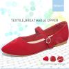 imageObtaom Mary Jane Flat Shoes Round Toe Ballet Flats for Women Dressy Fabric Business Flats Comfortable Classic Strap Flats for OfficeRed