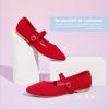 imageObtaom Mary Jane Flat Shoes Round Toe Ballet Flats for Women Dressy Fabric Business Flats Comfortable Classic Strap Flats for OfficeRed